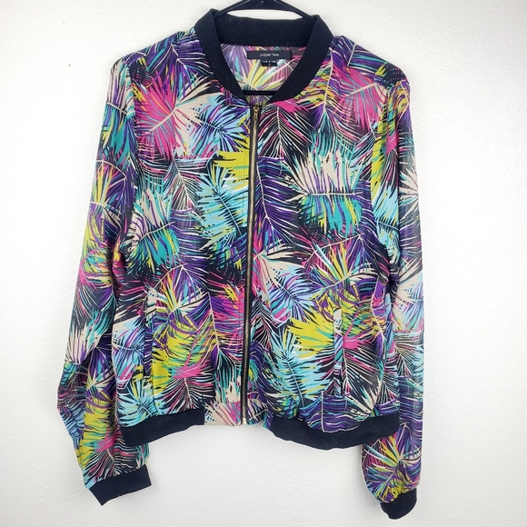 paper tee Jackets & Blazers - PAPER TEE Retro 80s Colorful Feather Zip Up Jacket